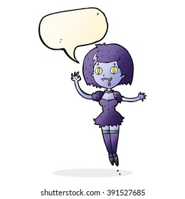 cartoon happy vampire girl with speech bubble