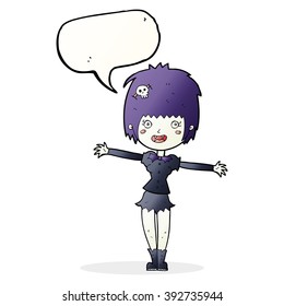 cartoon happy vampire girl with speech bubble