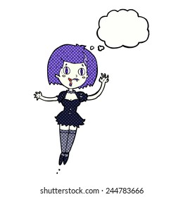 cartoon happy vampire girl with thought bubble