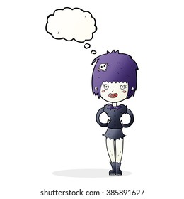 cartoon happy vampire girl with thought bubble