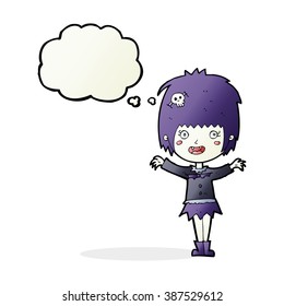 cartoon happy vampire girl with thought bubble
