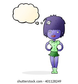 cartoon happy vampire girl with thought bubble