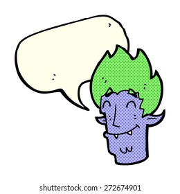 cartoon happy vampire head with speech bubble