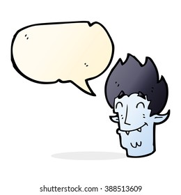 cartoon happy vampire head with speech bubble