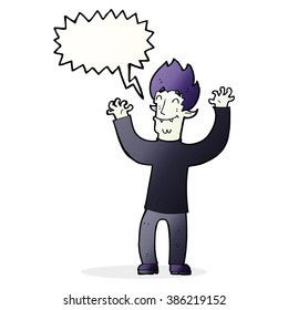 cartoon happy vampire man with speech bubble