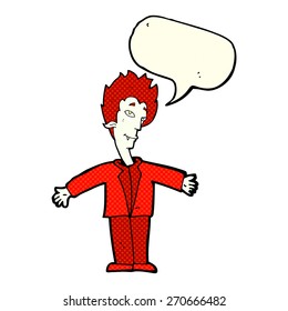 cartoon happy vampire with speech bubble