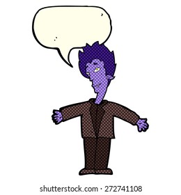 cartoon happy vampire with speech bubble