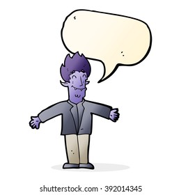 cartoon happy vampire with speech bubble