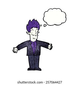 cartoon happy vampire with thought bubble