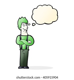 cartoon happy vampire with thought bubble