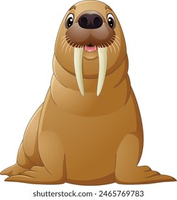 Cartoon happy walrus isolated on white background