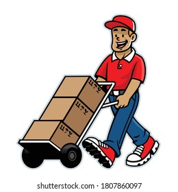 cartoon happy warehouse delivery worker mascot