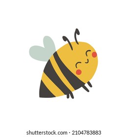 Cartoon happy wasp or bee isolated on white background. Vector childish bee illustration. Cute flat insect perfect for textile, sticker, poster, card