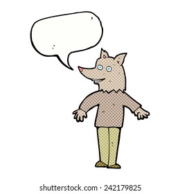 cartoon happy werewolf with speech bubble