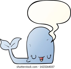 cartoon happy whale with speech bubble in smooth gradient style