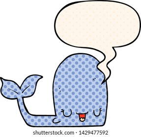 cartoon happy whale with speech bubble in comic book style
