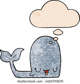 cartoon happy whale with thought bubble in grunge texture style