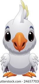 Cartoon happy white cockatoo bird