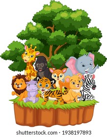 Cartoon happy wild animal in the jungle