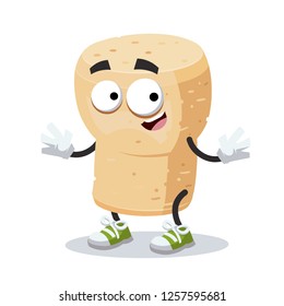 cartoon happy wine cork mascot smiling on white background