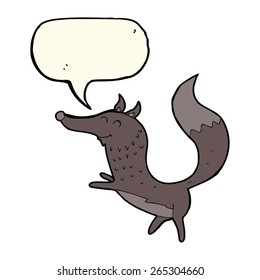 caricatura de lobo feliz con burbuja de habla