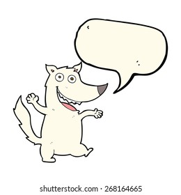 cartoon happy wolf with speech bubble