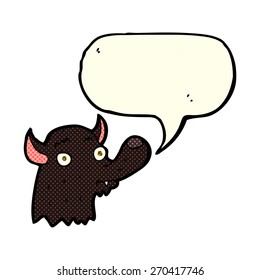 caricatura de lobo feliz con burbuja de habla