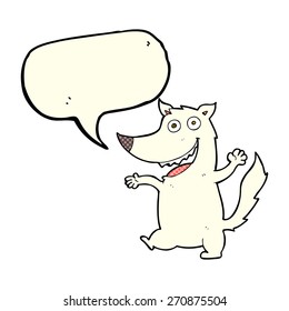 caricatura de lobo feliz con burbuja de habla