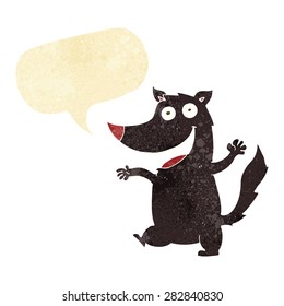 cartoon happy wolf with speech bubble