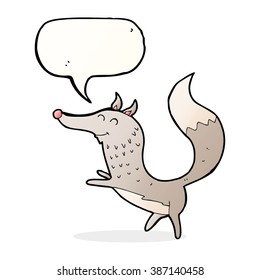 cartoon happy wolf with speech bubble