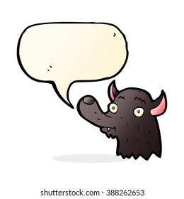 caricatura de lobo feliz con burbuja de habla