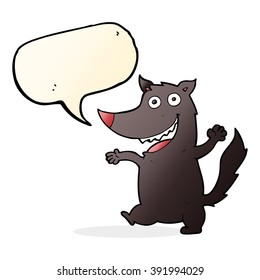 cartoon happy wolf with speech bubble