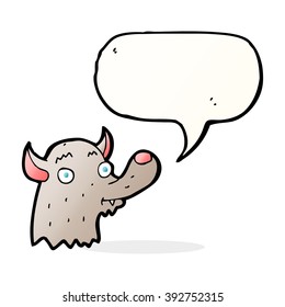 caricatura de lobo feliz con burbuja de habla