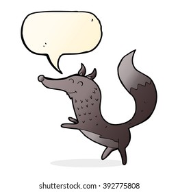 cartoon happy wolf with speech bubble