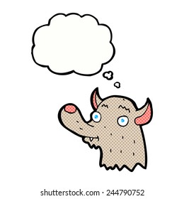 cartoon happy wolf with thought bubble