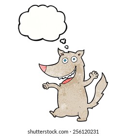 cartoon happy wolf with thought bubble