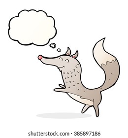 cartoon happy wolf with thought bubble