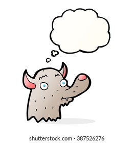 cartoon happy wolf with thought bubble