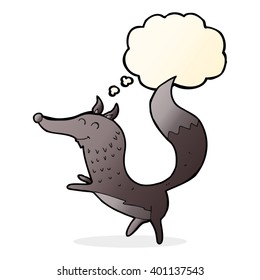 cartoon happy wolf with thought bubble