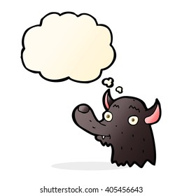 cartoon happy wolf with thought bubble