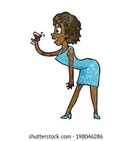 cartoon happy woman with drink