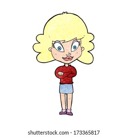 cartoon happy woman with folded arms