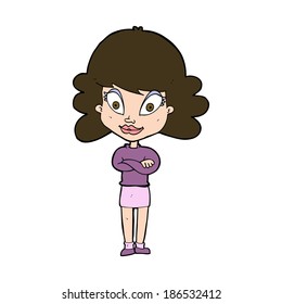 cartoon happy woman with folded arms