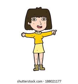 cartoon happy woman pointing