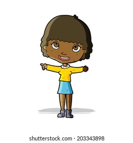 cartoon happy woman pointing