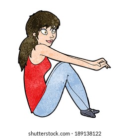cartoon happy woman sitting