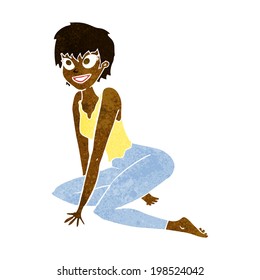 cartoon happy woman sitting on floor