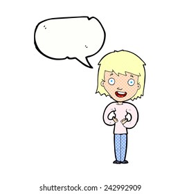 cartoon happy woman with speech bubble