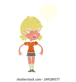 cartoon happy woman with speech bubble