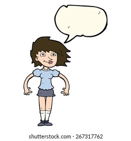 cartoon happy woman with speech bubble